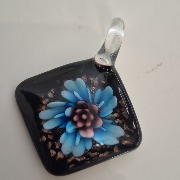 Murano Glass Pendant with Blue Flower Design - Picture 16 of 16